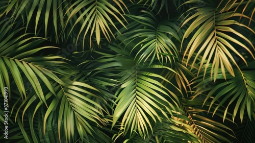 A close-up view of palm leaves with intricate details and patterns