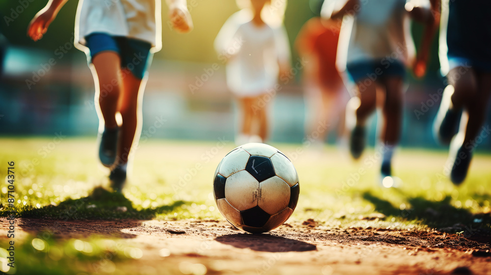 Fototapeta premium generated illustration of children play football in the mud