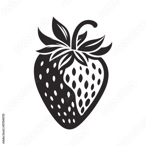 Strawberry with leaf, vector illustration, line art, vector icon.	
