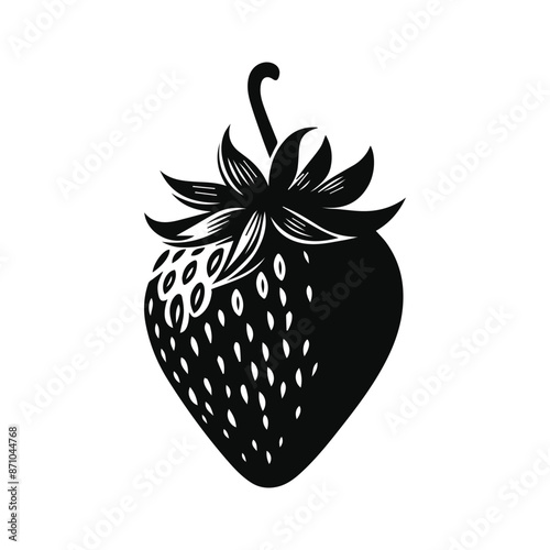 Strawberry with leaf, vector illustration, line art, vector icon.	
