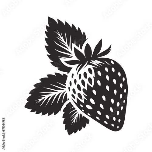 Strawberry with leaf, vector illustration, line art, vector icon.	
