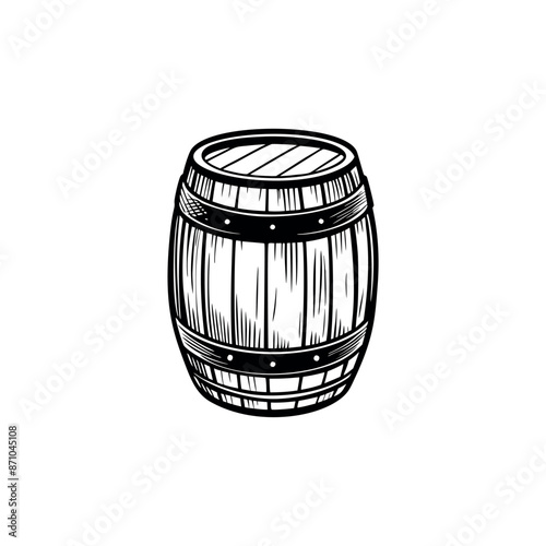 Hand drawing wood barrel. vector illustration