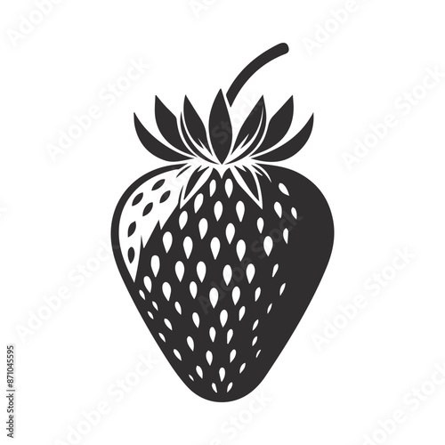 Strawberry with leaf, vector illustration, line art, vector icon.	
