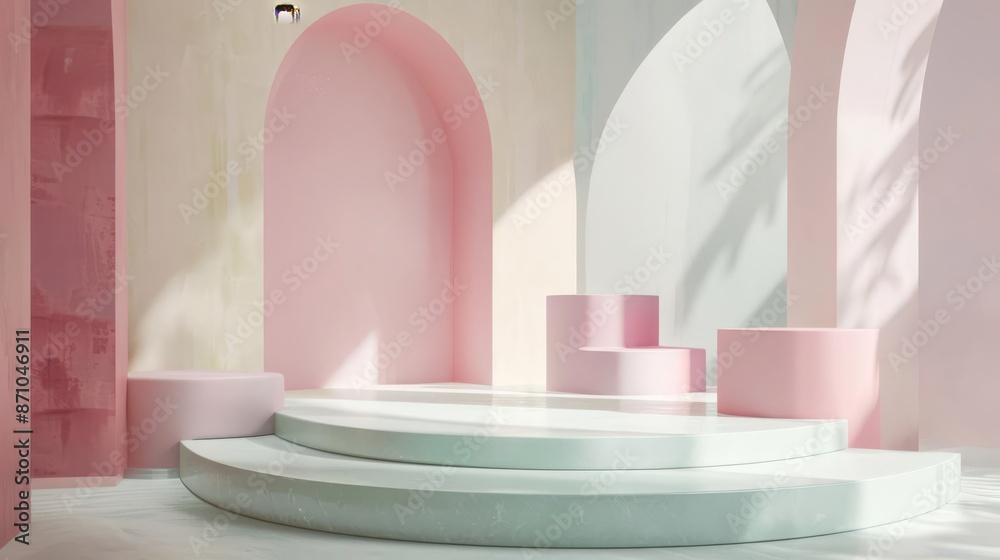 Stylish luxury podium design in gentle pastel tones, enhancing the appeal of highend products Stylish luxury podium design in gentle pastel tones, enhancing the appeal of highend products