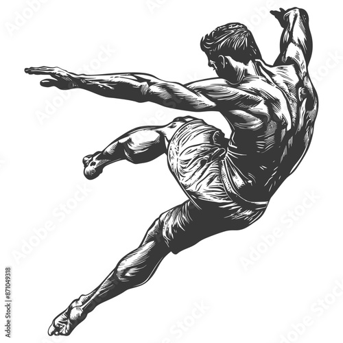 gymnast athlete man in action with engraving style