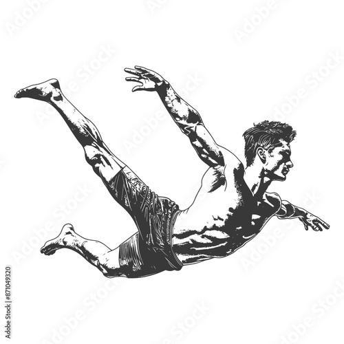 gymnast athlete man in action with engraving style