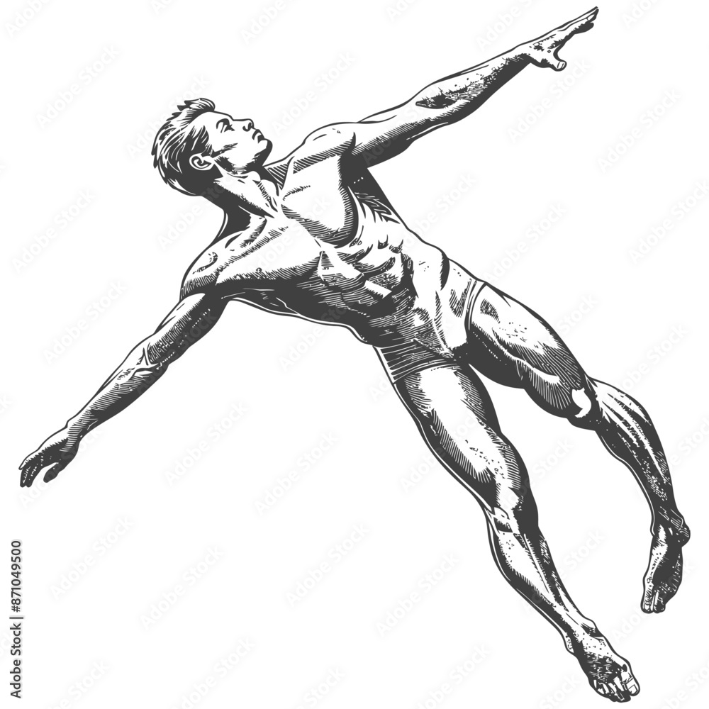 gymnast athlete man in action with engraving style gymnast athlete man in action with engraving style