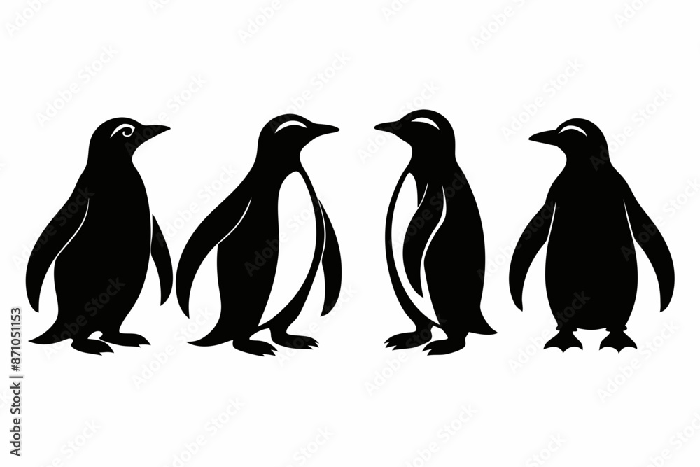Fototapeta premium A group of penguins silhouette vector set.