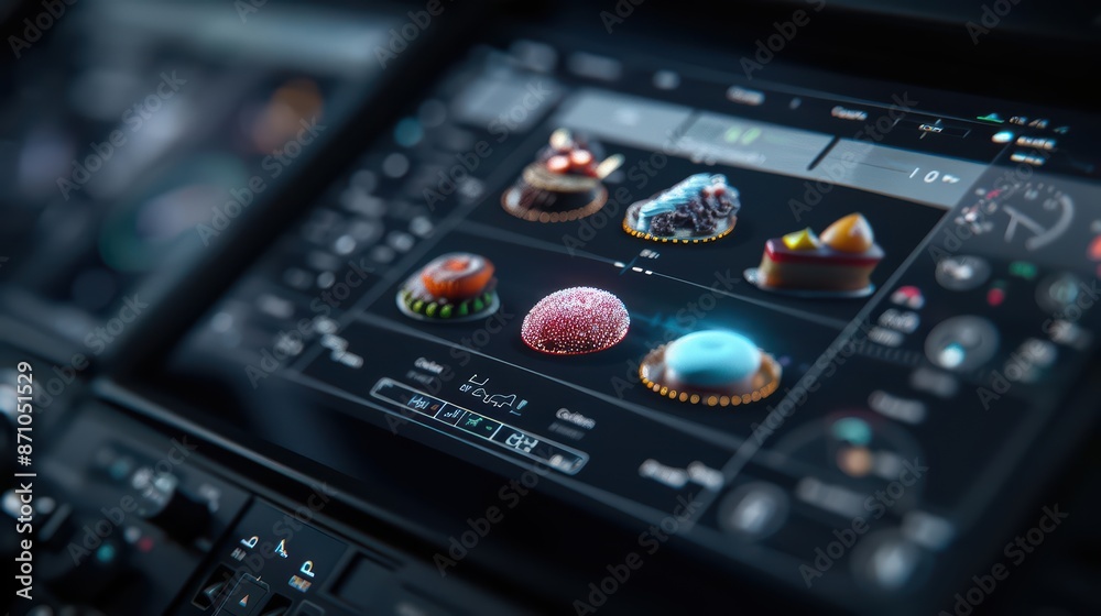 Augmented reality dessert menus in the cockpit showcase enchanted sweets that appear to float and shimmer Augmented reality dessert menus in the cockpit showcase enchanted sweets that appear to float and shimmer