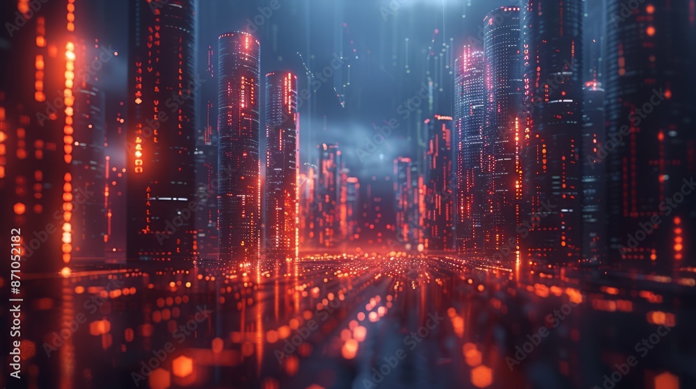 Night city abstract background, Futuristic background technology. Generative AI illustration Night city abstract background, Futuristic background technology. Generative AI illustration