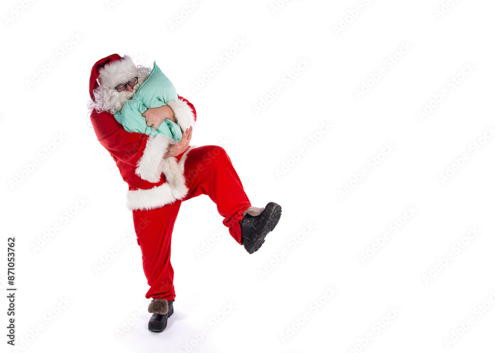 Horrible dream. Santa Claus with pillows. White background. Horrible dream. Santa Claus with pillows. White background.