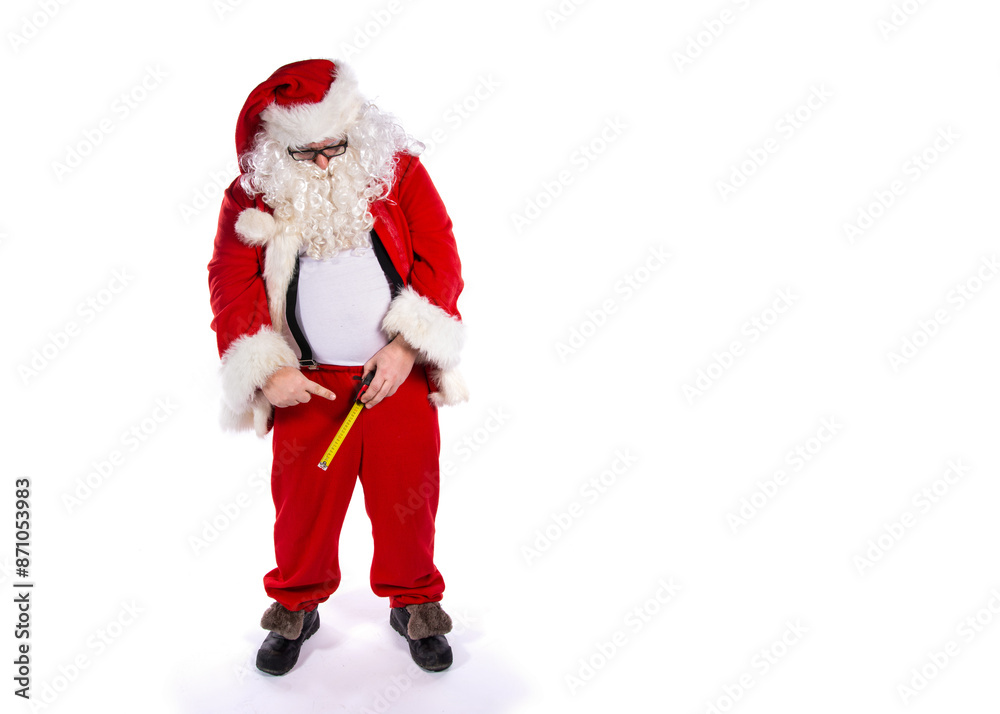 Funny Santa Claus and men's problems. White background. Funny Santa Claus and men's problems. White background.
