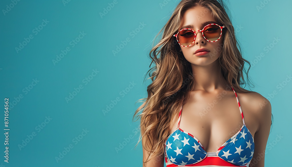 American Flag Bikini Female Beautiful Woman in red white and blue Swimwear, 4th of july, patriotic, memorial day, labor day, celebrating the USA American Flag Bikini Female Beautiful Woman in red white and blue Swimwear, 4th of july, patriotic, memorial day, labor day, celebrating the USA