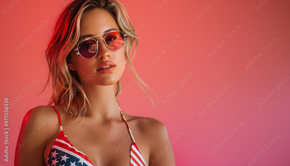 American Flag Bikini Female Beautiful Woman in red white and blue Swimwear, 4th of july, patriotic, memorial day, labor day, celebrating the USA American Flag Bikini Female Beautiful Woman in red white and blue Swimwear, 4th of july, patriotic, memorial day, labor day, celebrating the USA