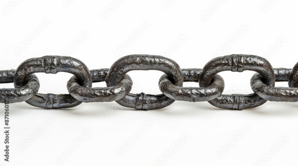 Obraz premium Rustic metal chain on white background, close-up view. Industrial and strength concept