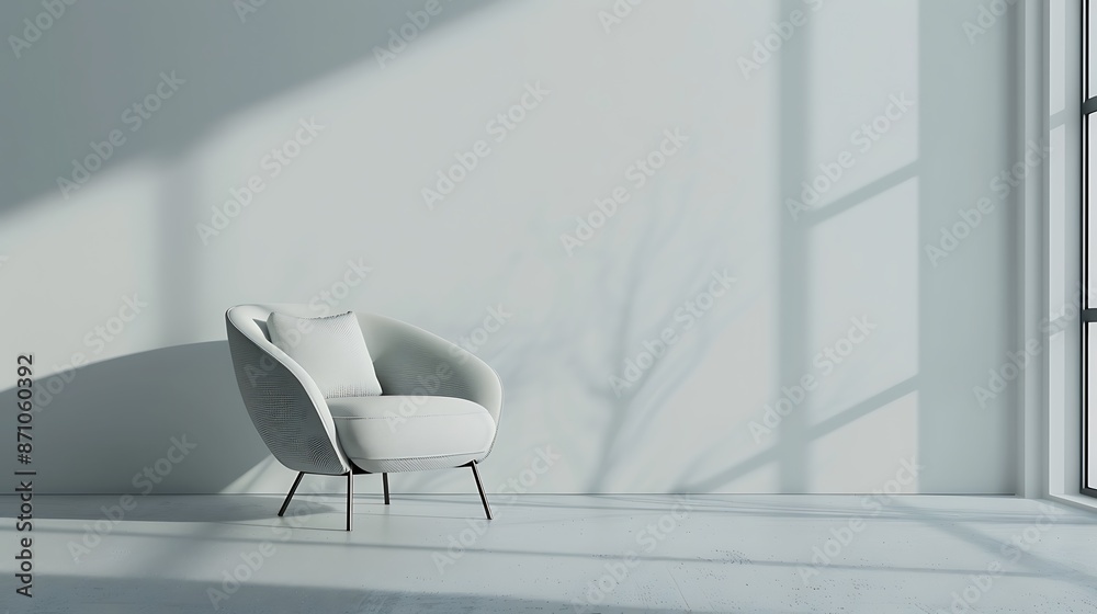 White armchair in modern interior with window and sunlight White armchair in modern interior with window and sunlight
