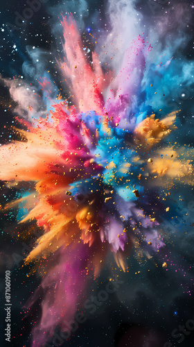3D rendering of colored powder explosion