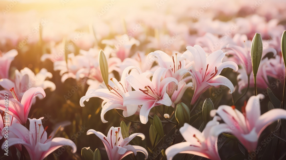 Closeup of pink and white beautiful blooming lilies Closeup of pink and white beautiful blooming lilies