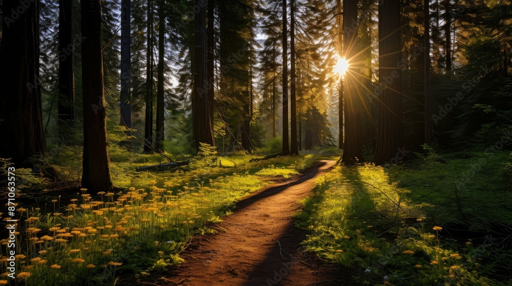 Naklejka premium rays sunny forest