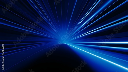 Navy Blue Light Speed Perspective. Futuristic Background of Neon Lights