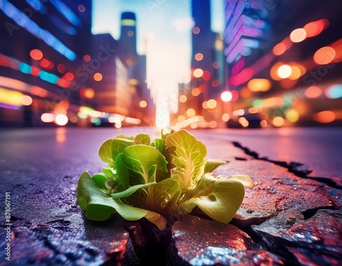 Salade poussant dans le sol au milieu de time square 