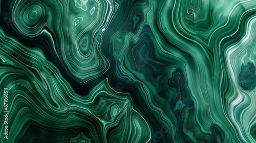 Intricate patterns in detailed cross section of green malachite mineral showcasing its beauty