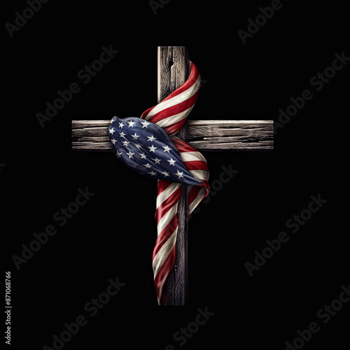 generated illustration American flag and religious cross