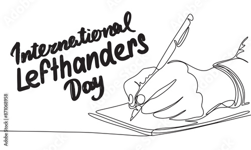 Left write one line continuous. International Lefthanders Day. Hand drawn vector art