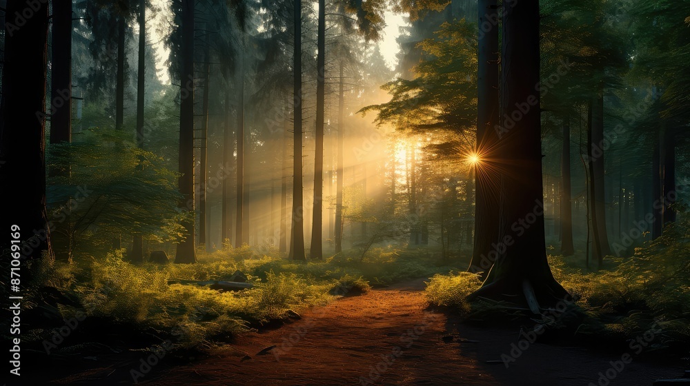 Fototapeta premium tranquility light shining through forest