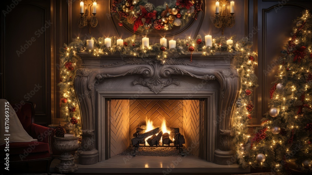 mantel christmas light background mantel christmas light background