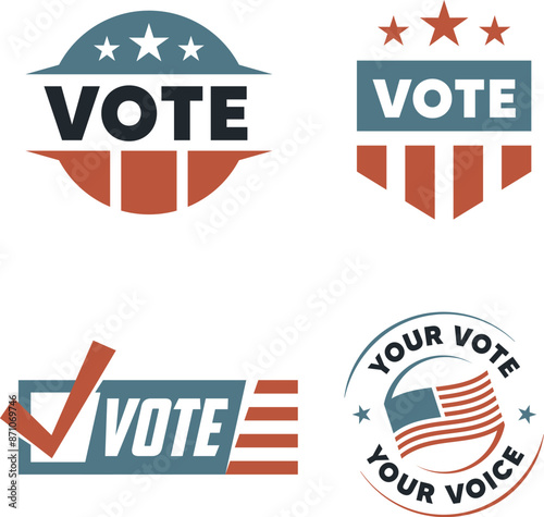 American vote labels for national voting day, vector illustration