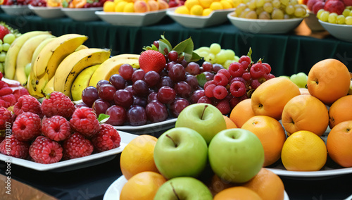 Decorated catering fruits on table with different fruits for party event orcelebration