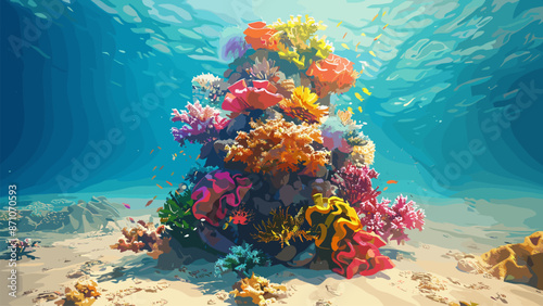 Colorful Coral Reef Vertical Shape Empty Sandy Seabed Marine Life Underwater World Cartoon Game Background Illustration