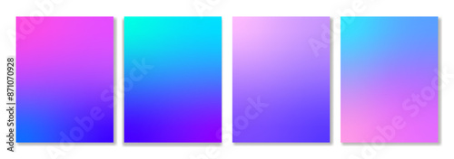 Set of 4  gradient backgrounds in trendy neon colors with soft transitions. For covers, wallpapers, branding, social media and other projects. For web and printing.
