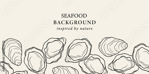 Line art oysters background. Seafood illustration