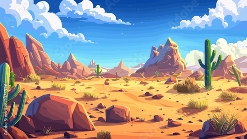 Desert Cartoon Background Game Level Illustration Arid Landscape Sand Dunes Adventure Exploration Wilderness Arid Climate