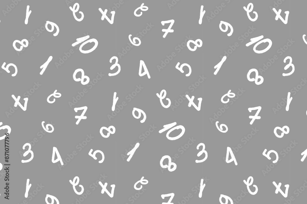 Mathematical pattern on a gray background - different numbers in random order. School template for children. Seamless abstract vector pattern. Education Mathematical pattern on a gray background - different numbers in random order. School template for children. Seamless abstract vector pattern. Education