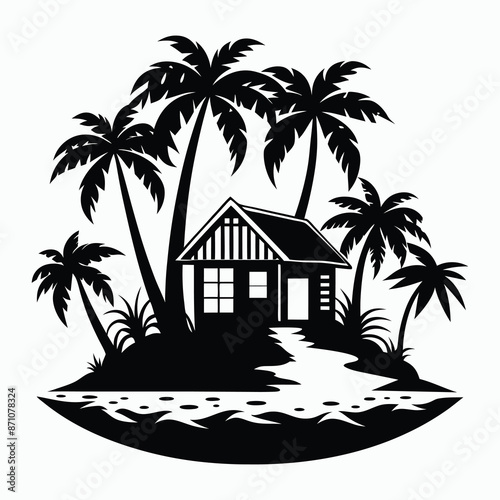 Wallpaper Mural Dreamy Coastline Tropical Island and Beach House Silhouette Clipart Torontodigital.ca