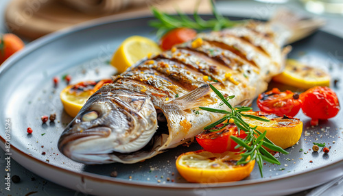 Whole Mediterranean Roasted Sea Bass Fish  