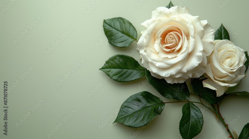Fototapeta premium Rose flower flatlay background for product mockup scene creator. Extra space for text copy.