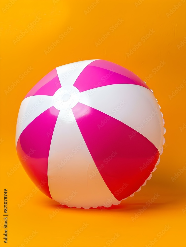 Obraz premium Magenta and White Beach Ball on an orange Background. Summer Wallpaper