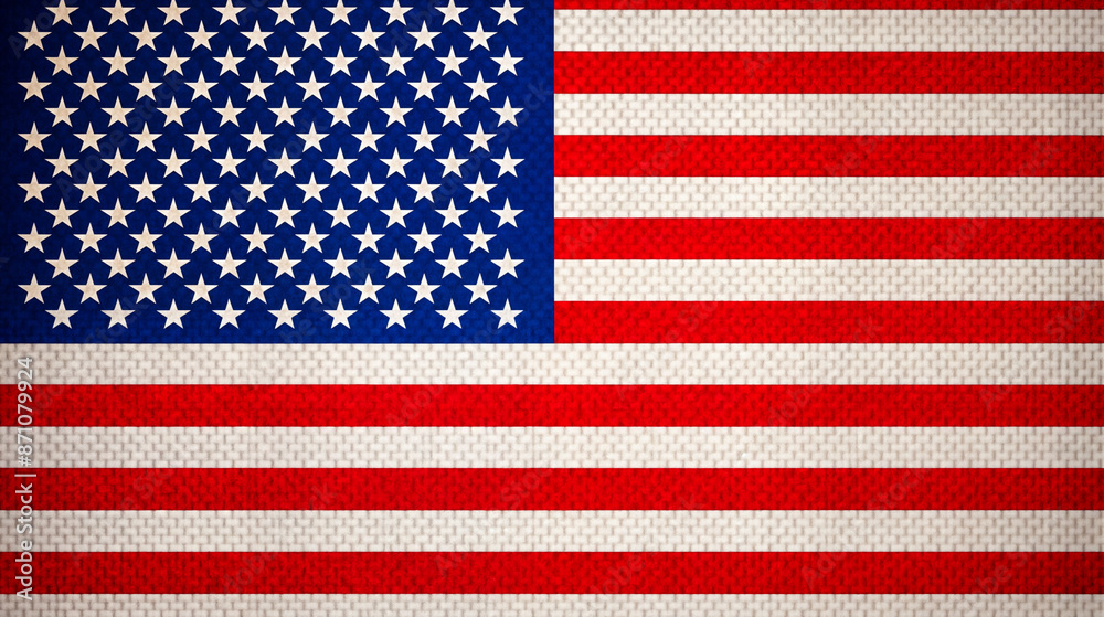 Naklejka premium Close-Up of an American Flag with a Detailed Woven Texture, Symbolizing the Fabric of the Nation