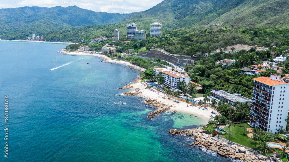 Fototapeta premium Panoramic View of Esmeralda Beach in the South Hotel Zone of Puerto Vallarta, Jalisco. Mexico