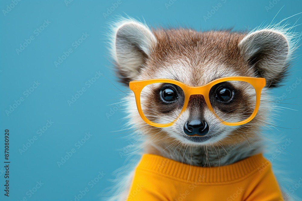 A Dapper Meerkat, Standing Tall in a Yellow Turtleneck and Orange-Rimmed Glasses, Projects a Bright and Confident Stance A Dapper Meerkat, Standing Tall in a Yellow Turtleneck and Orange-Rimmed Glasses, Projects a Bright and Confident Stance