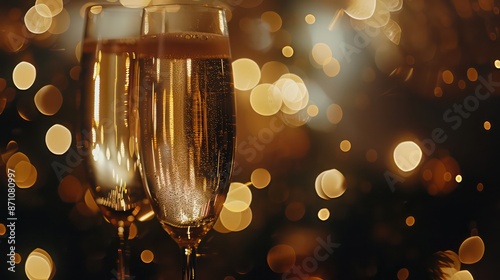 glass of champagne bokeh lights background, celebration, marriage, wedding