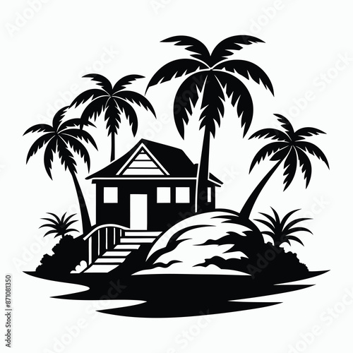 Wallpaper Mural Beachfront Bliss Tropical Island and Beach House Silhouette Clipart Torontodigital.ca