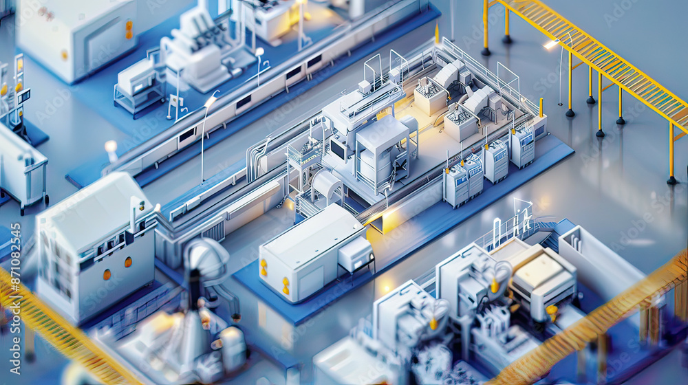 Detailed depiction of an Industry 4.0 smart factory featuring IIoT machinery high-efficiency workstations and automated production lines designed to enhance performance Detailed depiction of an Industry 4.0 smart factory featuring IIoT machinery high-efficiency workstations and automated production lines designed to enhance performance