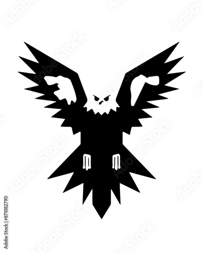 Black eagle silhouette with spread wings and angular design. Bird vector design art isolated on a white background