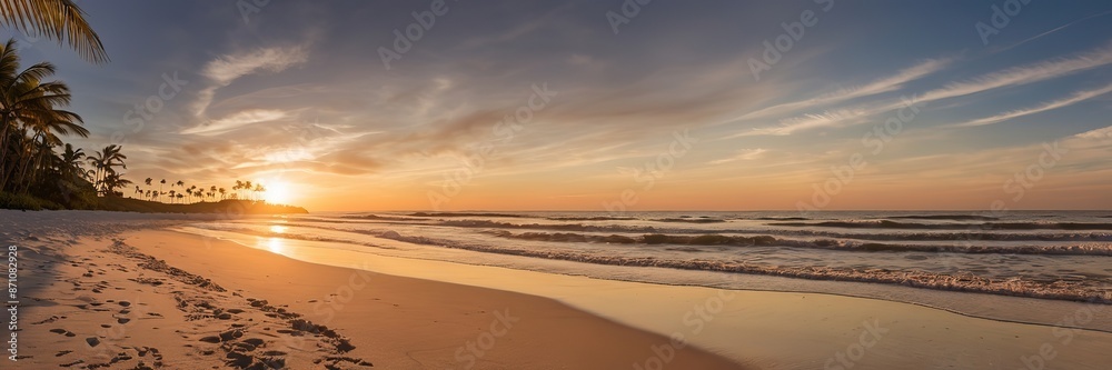 Sunset at the beach evening wide banner background Sunset at the beach evening wide banner background