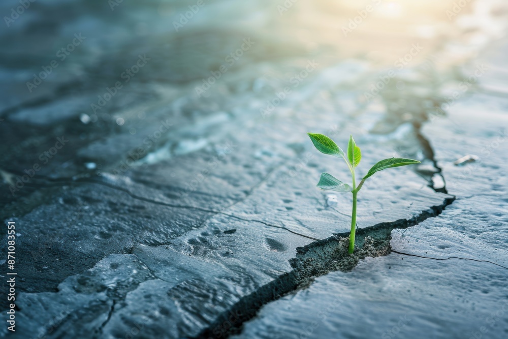A single sprout growing through a cracked concrete floor, a new startup breaking into an established market A single sprout growing through a cracked concrete floor, a new startup breaking into an established market